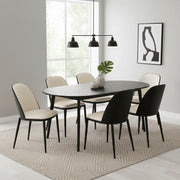 Tule Dining Side Chair with Upholstered Seat and Powder-Coated Steel Frame Black Black and White Dining Chair Leisuremod