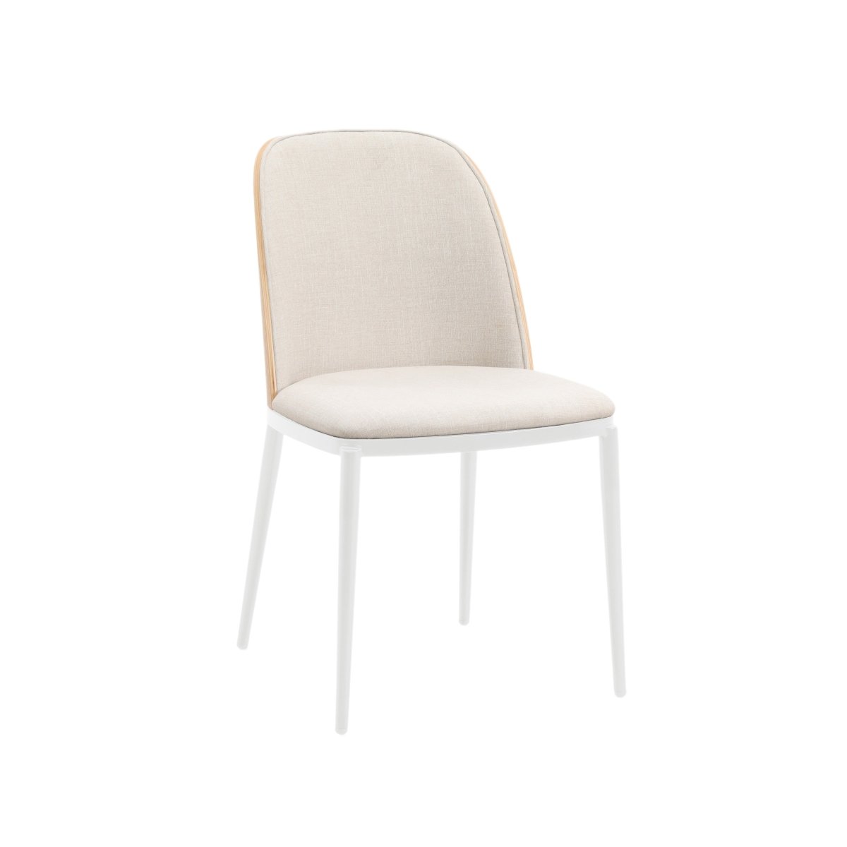Tule Dining Side Chair with Upholstered Seat and Powder-Coated Steel Frame White Natural Wood Beige Dining Chair Leisuremod
