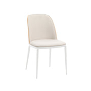 Tule Dining Side Chair with Upholstered Seat and Powder-Coated Steel Frame White Natural Wood Beige Dining Chair Leisuremod