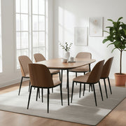 Tule Dining Side Chair with Upholstered Seat and Powder-Coated Steel Frame Black Walnut Beige Dining Chair Leisuremod
