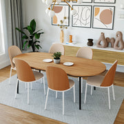 Tule Dining Side Chair with Upholstered Seat and Powder-Coated Steel Frame White Natural Wood Brown Dining Chair Leisuremod