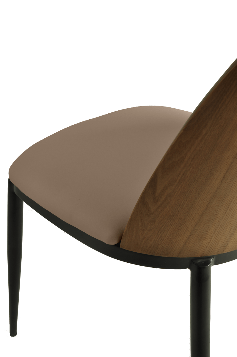 Tule Dining Side Chair with Upholstered Seat and Powder-Coated Steel Frame Black Walnut Beige Dining Chair Leisuremod