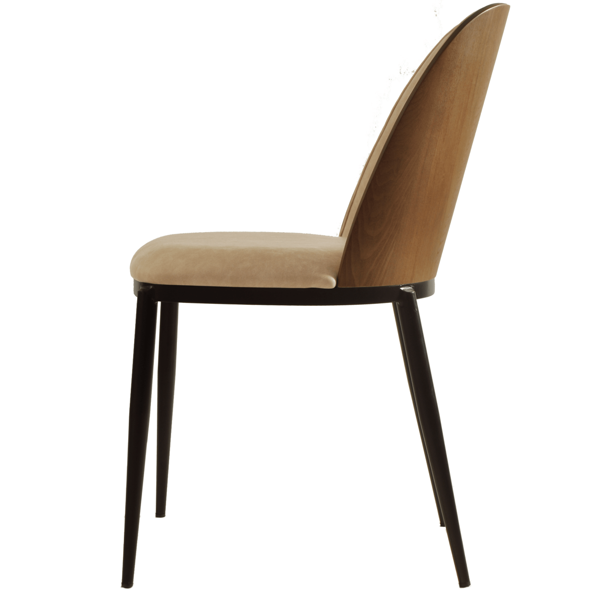 Tule Dining Side Chair with Upholstered Seat and Powder-Coated Steel Frame Black Walnut Light Brown Dining Chair Leisuremod