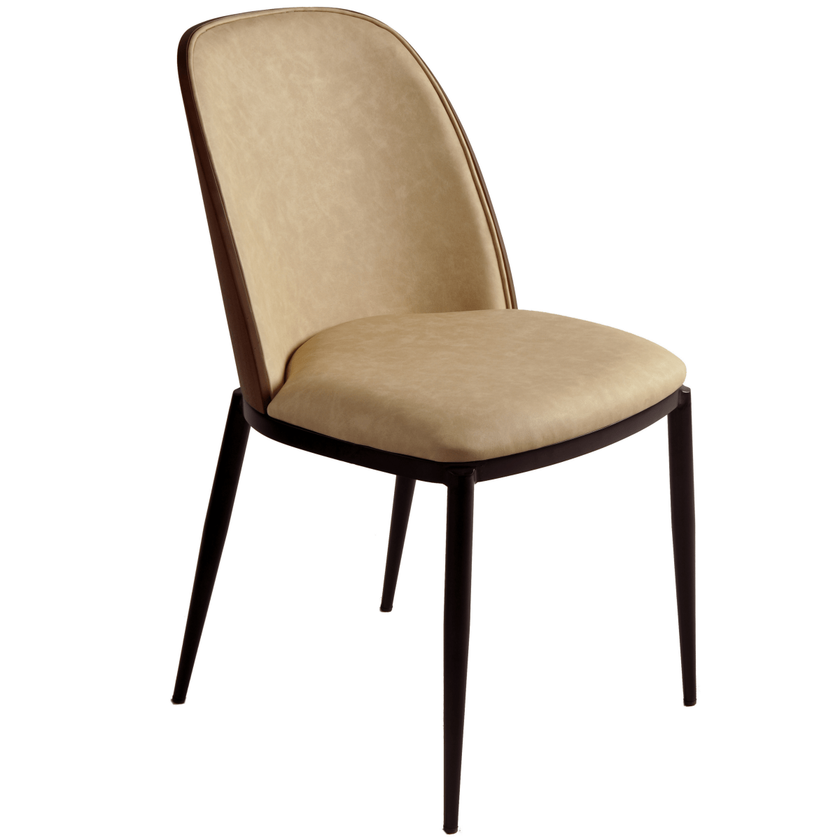 Tule Dining Side Chair with Upholstered Seat and Powder-Coated Steel Frame Black Walnut Light Brown Dining Chair Leisuremod