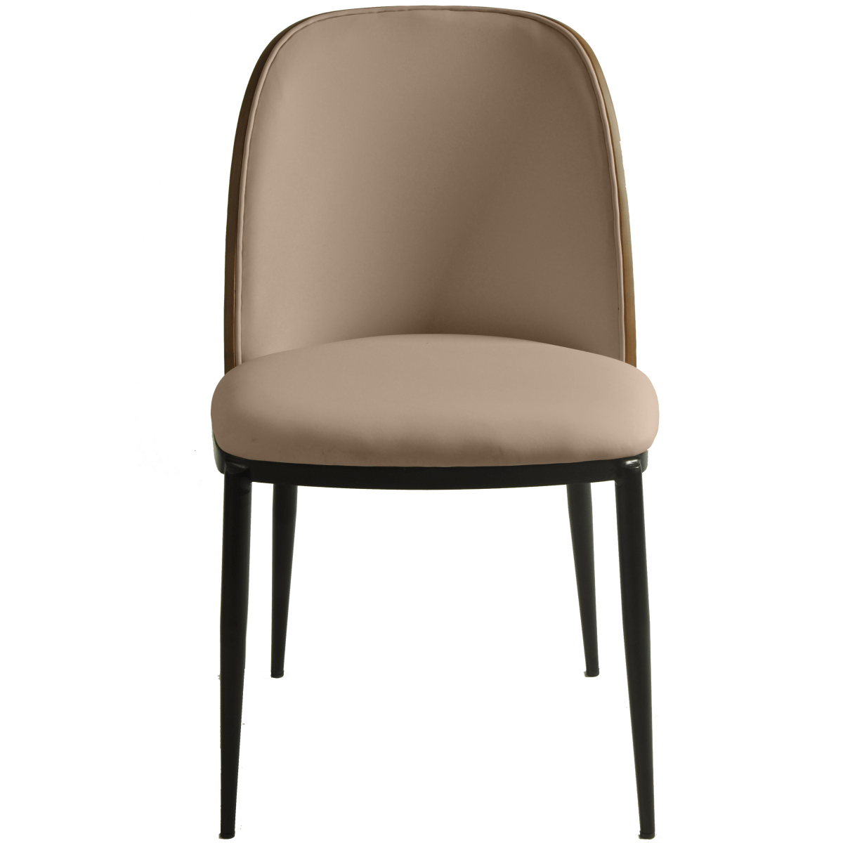 Tule Dining Side Chair with Upholstered Seat and Powder-Coated Steel Frame Black Walnut Beige Dining Chair Leisuremod