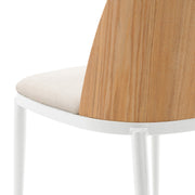 Tule Dining Side Chair with Upholstered Seat and Powder-Coated Steel Frame White Natural Wood Beige Dining Chair Leisuremod