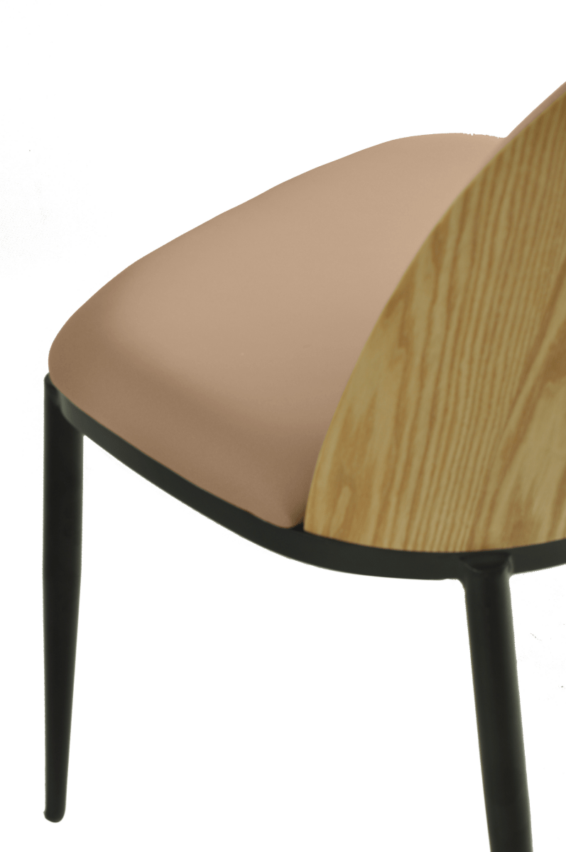 Tule Dining Side Chair with Upholstered Seat and Powder-Coated Steel Frame Black Natural Wood Brown Dining Chair Leisuremod