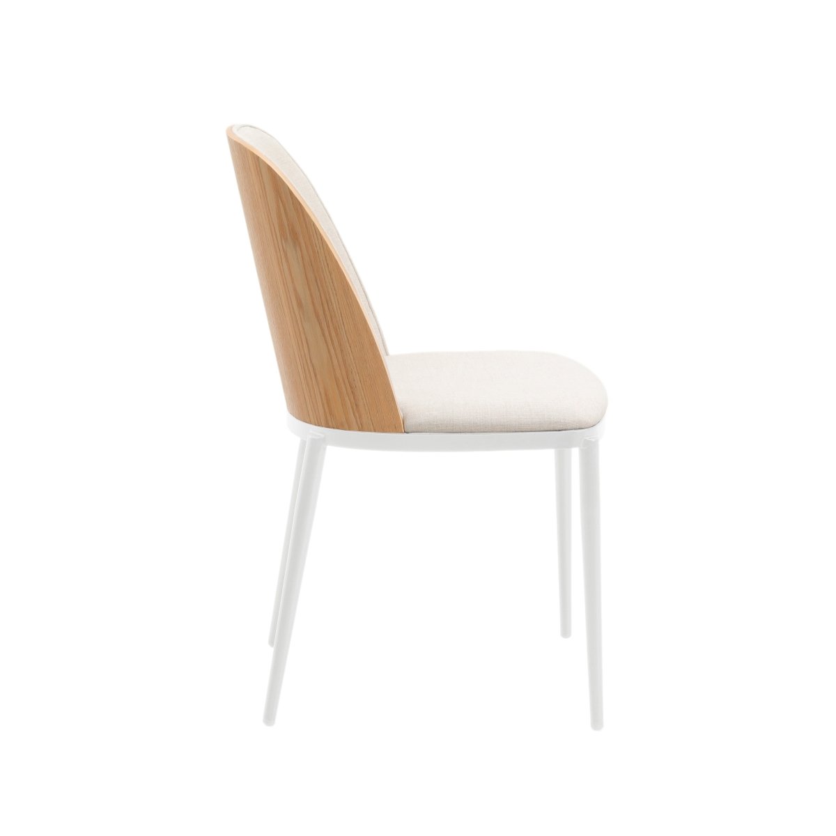 Tule Dining Side Chair with Upholstered Seat and Powder-Coated Steel Frame White Natural Wood Beige Dining Chair Leisuremod