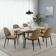 Tule Dining Side Chair with Upholstered Seat and Powder-Coated Steel Frame Black Natural Wood Brown Dining Chair Leisuremod