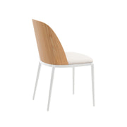 Tule Dining Side Chair with Upholstered Seat and Powder-Coated Steel Frame White Natural Wood Beige Dining Chair Leisuremod