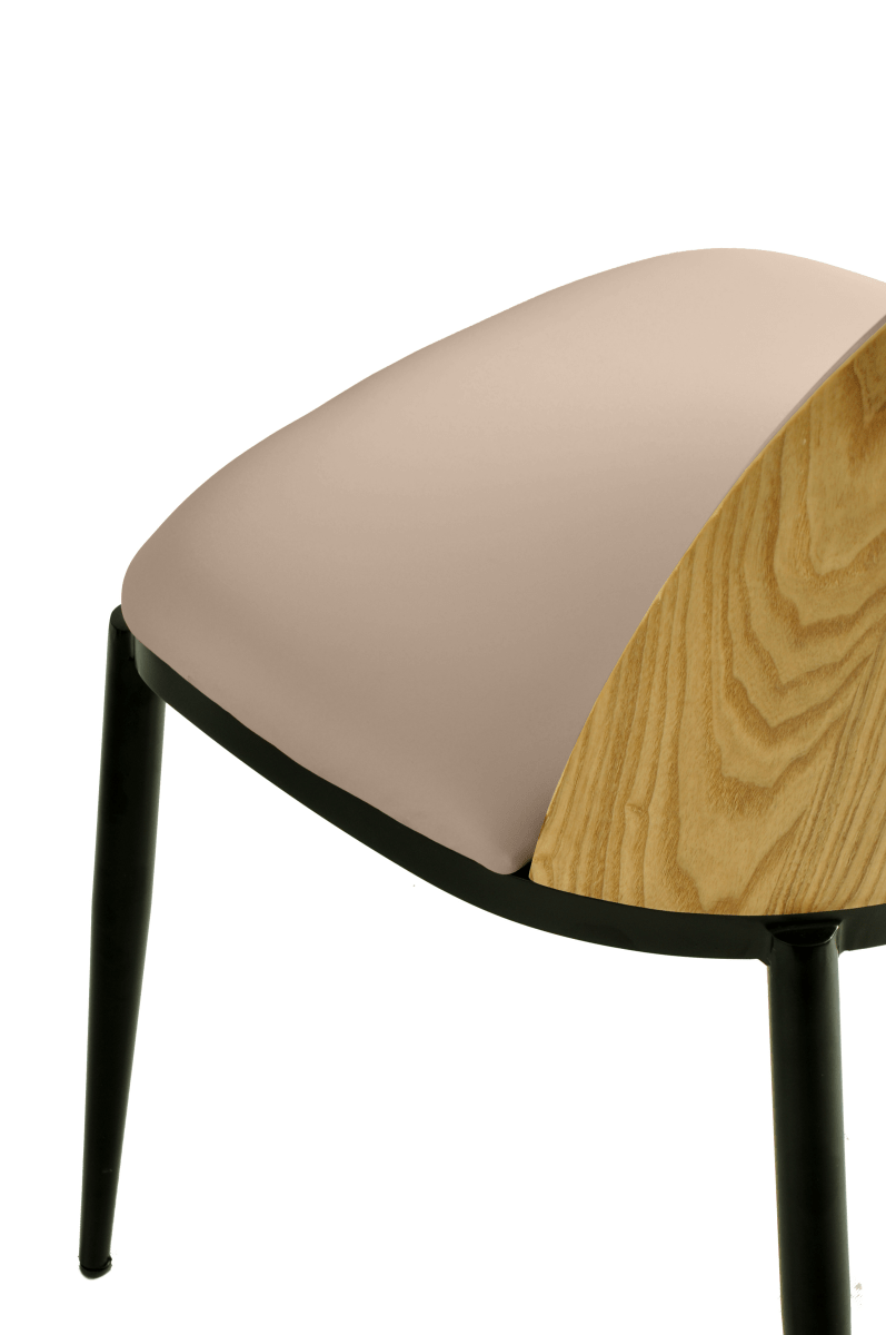 Tule Dining Side Chair with Upholstered Seat and Powder-Coated Steel Frame Black Natural Wood Beige Dining Chair Leisuremod