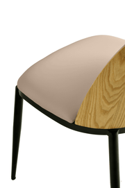 Tule Dining Side Chair with Upholstered Seat and Powder-Coated Steel Frame Black Natural Wood Beige Dining Chair Leisuremod