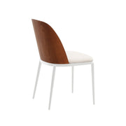 Tule Dining Side Chair with Upholstered Seat and Powder-Coated Steel Frame White Walnut Beige Dining Chair Leisuremod
