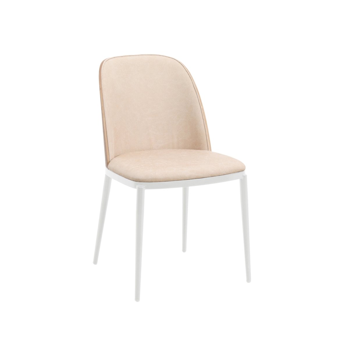 Tule Dining Side Chair with Upholstered Seat and Powder-Coated Steel Frame White Walnut Light Brown Dining Chair Leisuremod