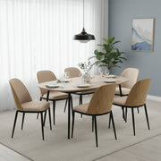 Tule Dining Side Chair with Upholstered Seat and Powder-Coated Steel Frame Black Natural Wood Beige Dining Chair Leisuremod