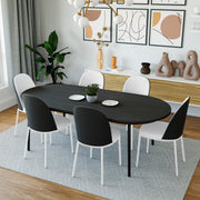 Tule Dining Side Chair with Upholstered Seat and Powder-Coated Steel Frame White Black and White Dining Chair Leisuremod