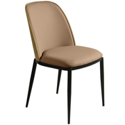 Tule Dining Side Chair with Upholstered Seat and Powder-Coated Steel Frame Black Natural Wood Brown Dining Chair Leisuremod