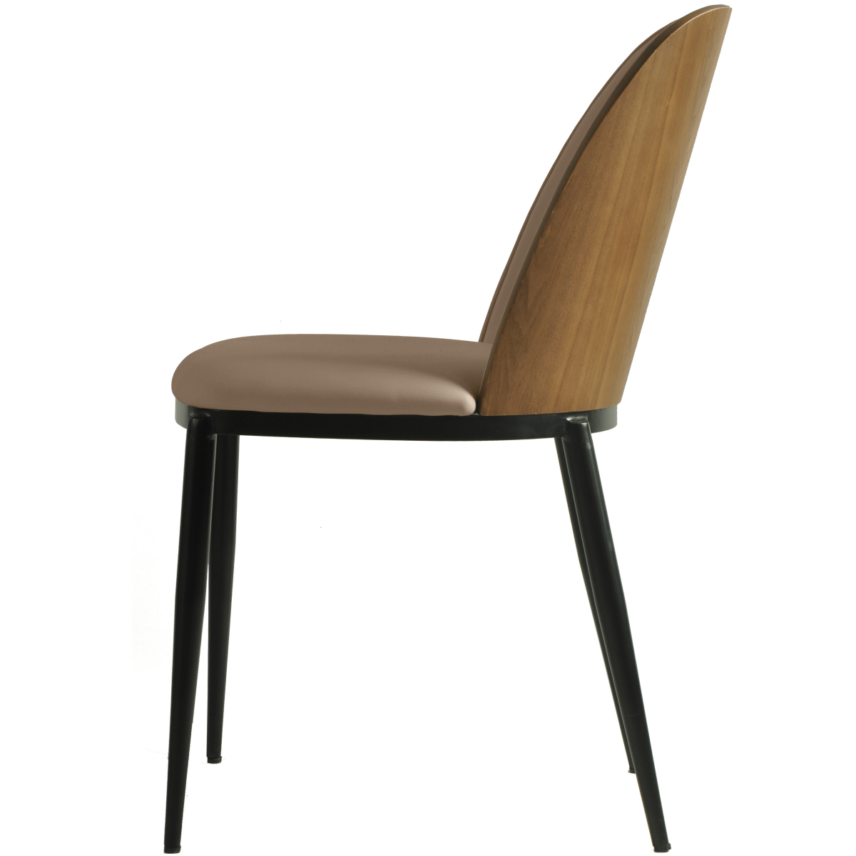 Tule Dining Side Chair with Upholstered Seat and Powder-Coated Steel Frame Black Walnut Beige Dining Chair Leisuremod