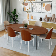Tule Dining Side Chair with Upholstered Seat and Powder-Coated Steel Frame White Walnut Beige Dining Chair Leisuremod