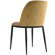 Tule Dining Side Chair with Upholstered Seat and Powder-Coated Steel Frame Black Natural Wood Brown Dining Chair Leisuremod