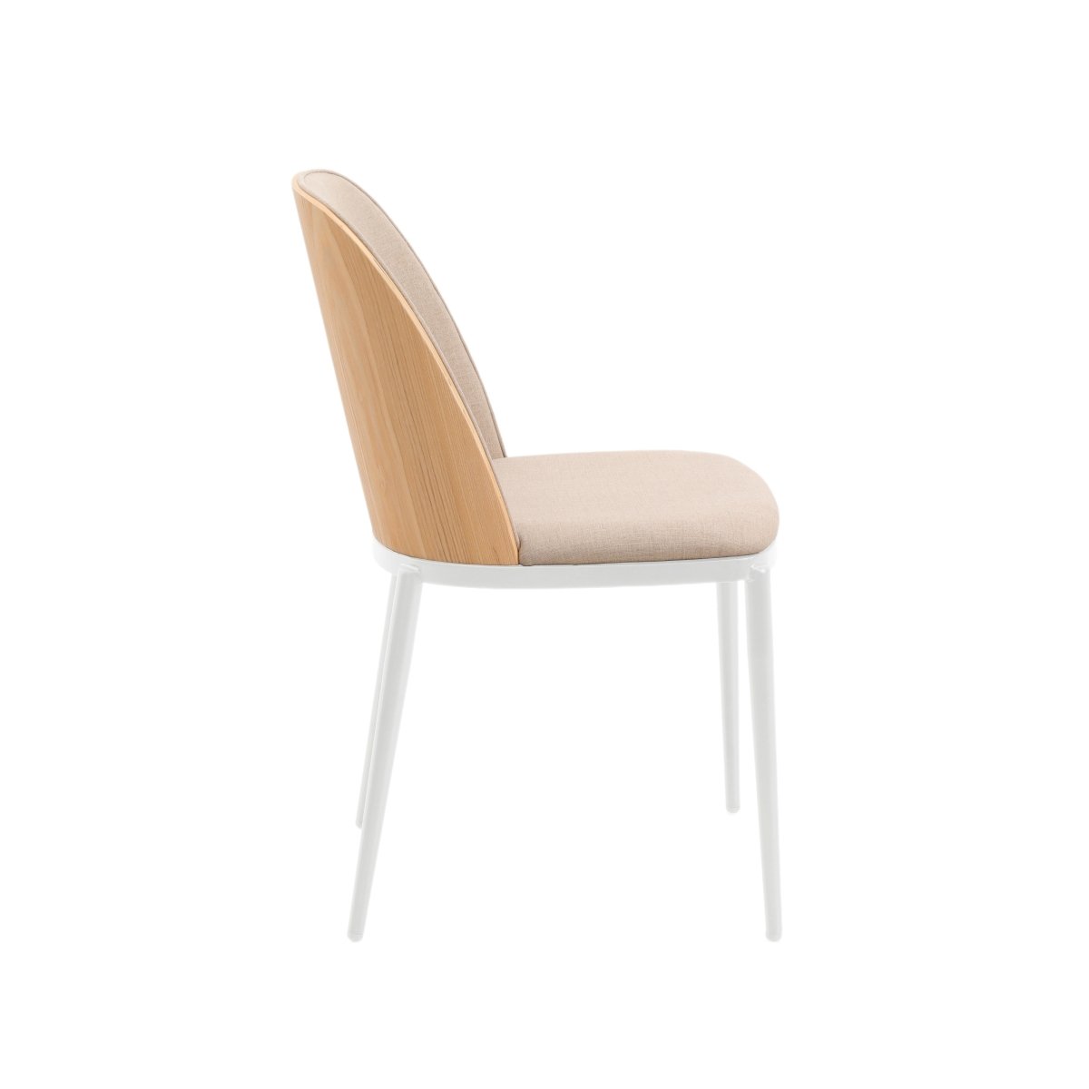 Tule Dining Side Chair with Upholstered Seat and Powder-Coated Steel Frame White Natural Wood Brown Dining Chair Leisuremod