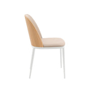 Tule Dining Side Chair with Upholstered Seat and Powder-Coated Steel Frame White Natural Wood Brown Dining Chair Leisuremod