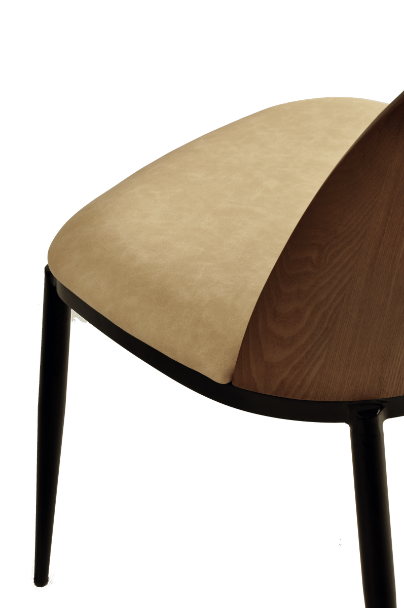 Tule Dining Side Chair with Upholstered Seat and Powder-Coated Steel Frame Black Walnut Light Brown Dining Chair Leisuremod