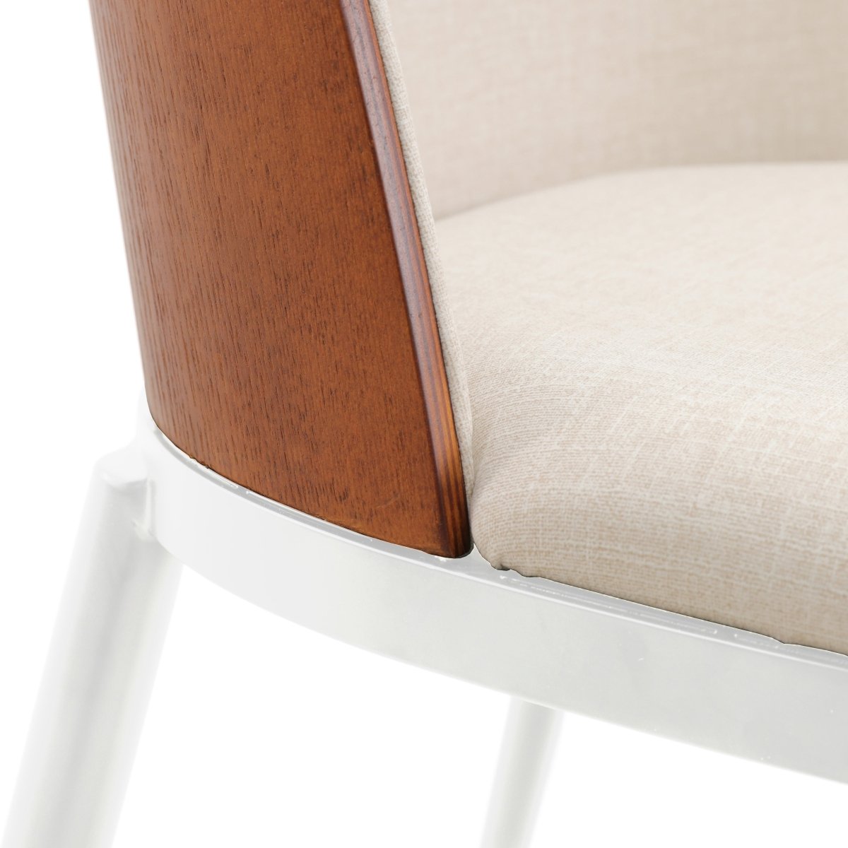 Tule Dining Side Chair with Upholstered Seat and Powder-Coated Steel Frame White Walnut Beige Dining Chair Leisuremod