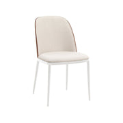 Tule Dining Side Chair with Upholstered Seat and Powder-Coated Steel Frame White Walnut Beige Dining Chair Leisuremod