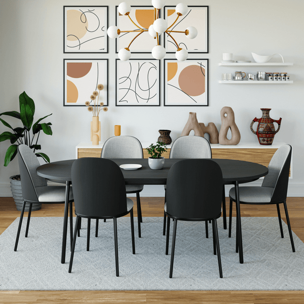 Tule Modern Oval Dining Table with MDF Tabletop and Black Steel Legs