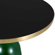 Tully 19-Inch Round Glass/Stone Side Table with Iron Rim Frame and Glass Base Gold Glass Green Black Side Table Leisuremod