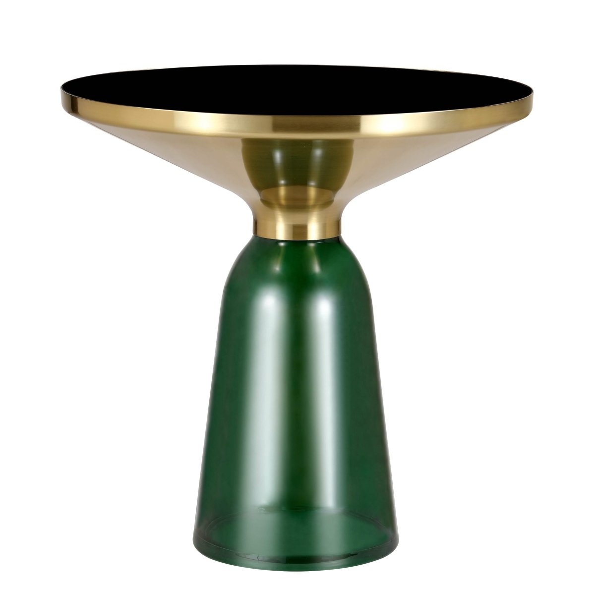Tully 19-Inch Round Glass/Stone Side Table with Iron Rim Frame and Glass Base Gold Glass Green Black Side Table Leisuremod