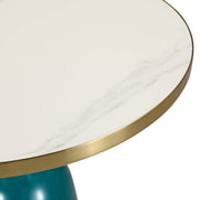 Tully 19-Inch Round Glass/Stone Side Table with Iron Rim Frame and Glass Base Gold Stone Blue White Stone Side Table Leisuremod