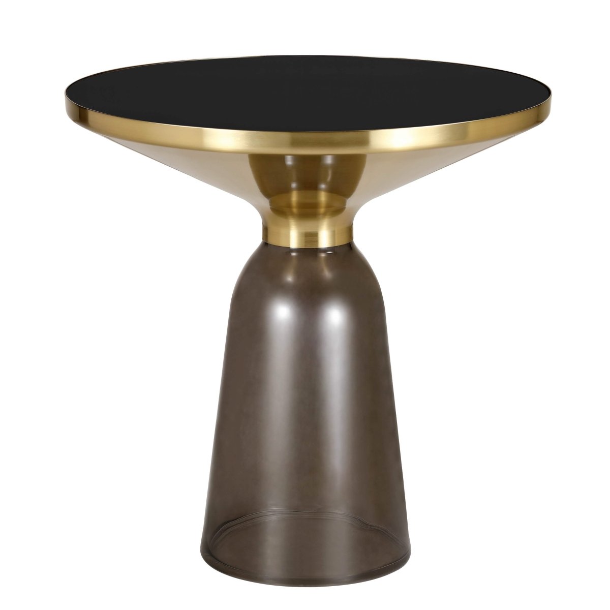 Tully 19-Inch Round Glass/Stone Side Table with Iron Rim Frame and Glass Base Gold Glass Grey Black Side Table Leisuremod