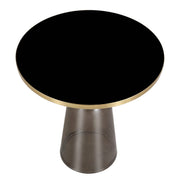 Tully 19-Inch Round Glass/Stone Side Table with Iron Rim Frame and Glass Base Gold Glass Grey Black Side Table Leisuremod
