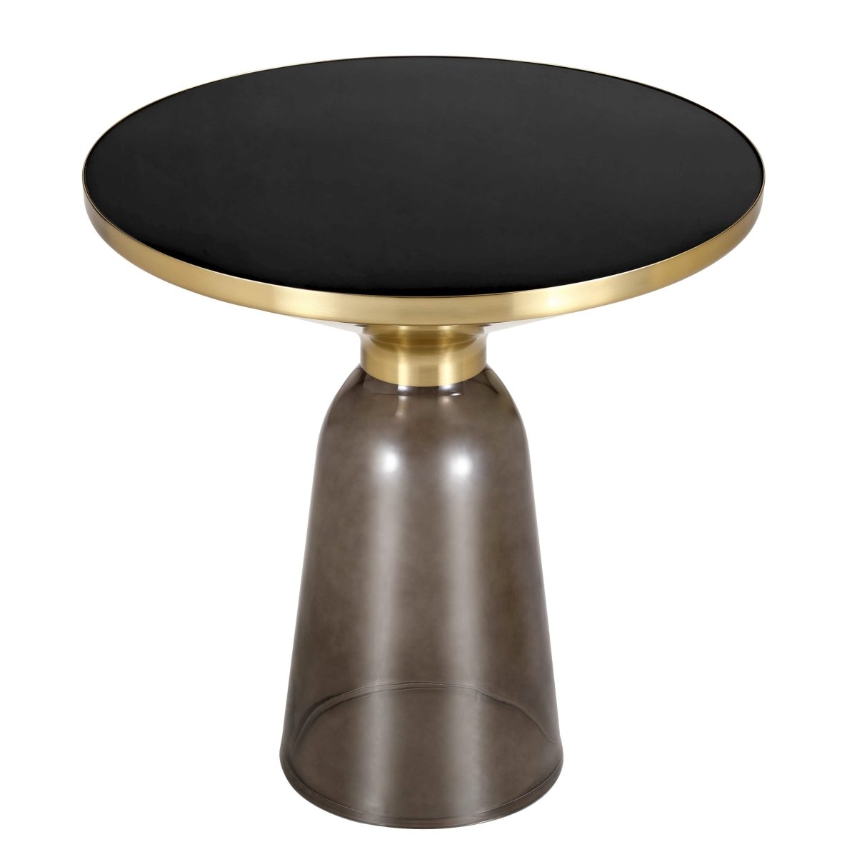 Tully 19-Inch Round Glass/Stone Side Table with Iron Rim Frame and Glass Base Gold Glass Grey Black Side Table Leisuremod