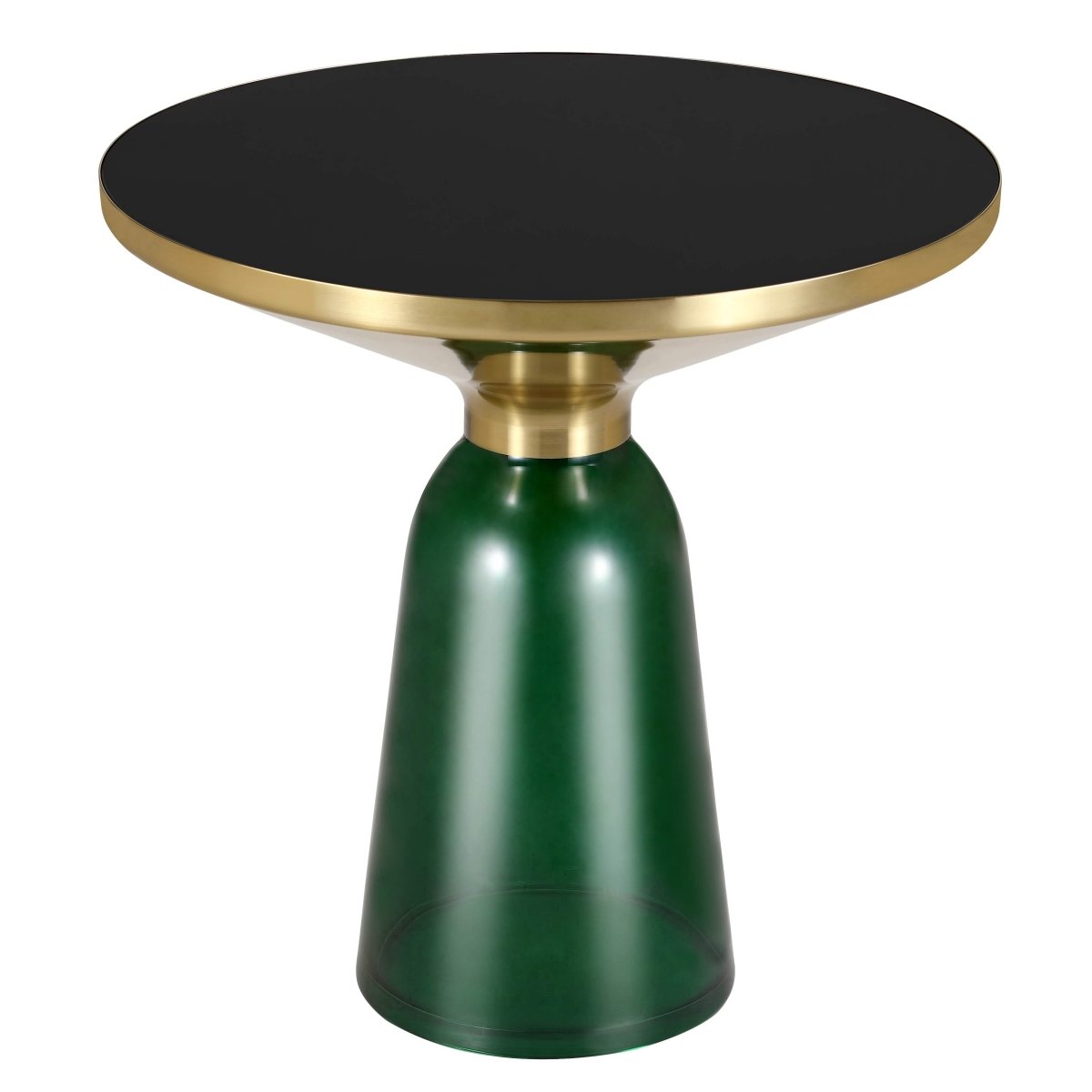 Tully 19-Inch Round Glass/Stone Side Table with Iron Rim Frame and Glass Base Gold Glass Green Black Side Table Leisuremod