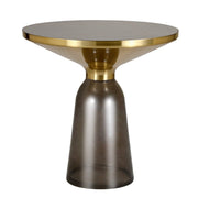 Tully 19-Inch Round Glass/Stone Side Table with Iron Rim Frame and Glass Base Gold Stone Grey Black Stone Side Table Leisuremod