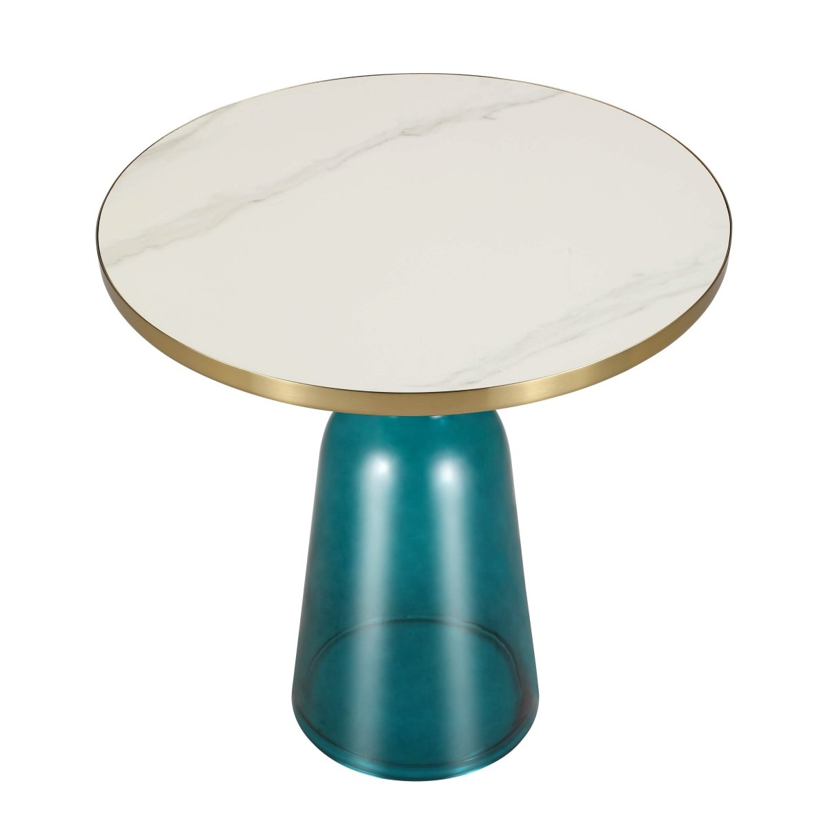 Tully 19-Inch Round Glass/Stone Side Table with Iron Rim Frame and Glass Base Gold Stone Blue White Stone Side Table Leisuremod
