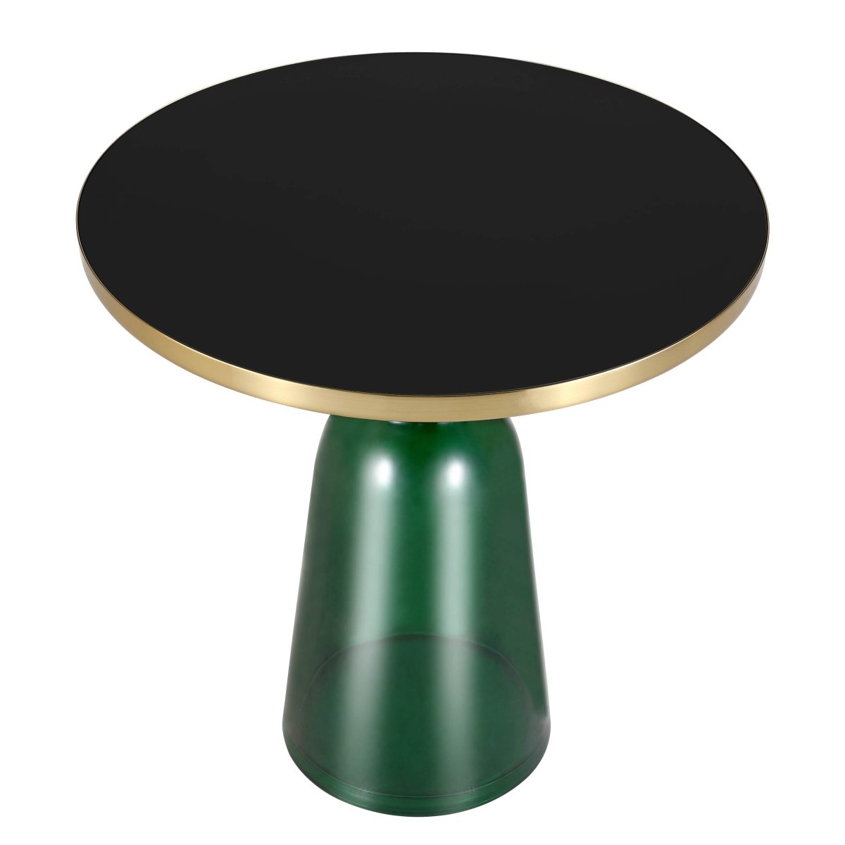 Tully 19-Inch Round Glass/Stone Side Table with Iron Rim Frame and Glass Base Gold Glass Green Black Side Table Leisuremod