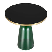 Tully 19-Inch Round Glass/Stone Side Table with Iron Rim Frame and Glass Base Gold Glass Green Black Side Table Leisuremod