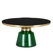 Tully 30-Inch Round Glass/Stone Coffee Table with Iron Rim Frame and Glass Base Glass Green Black Glass Coffee Table Leisuremod