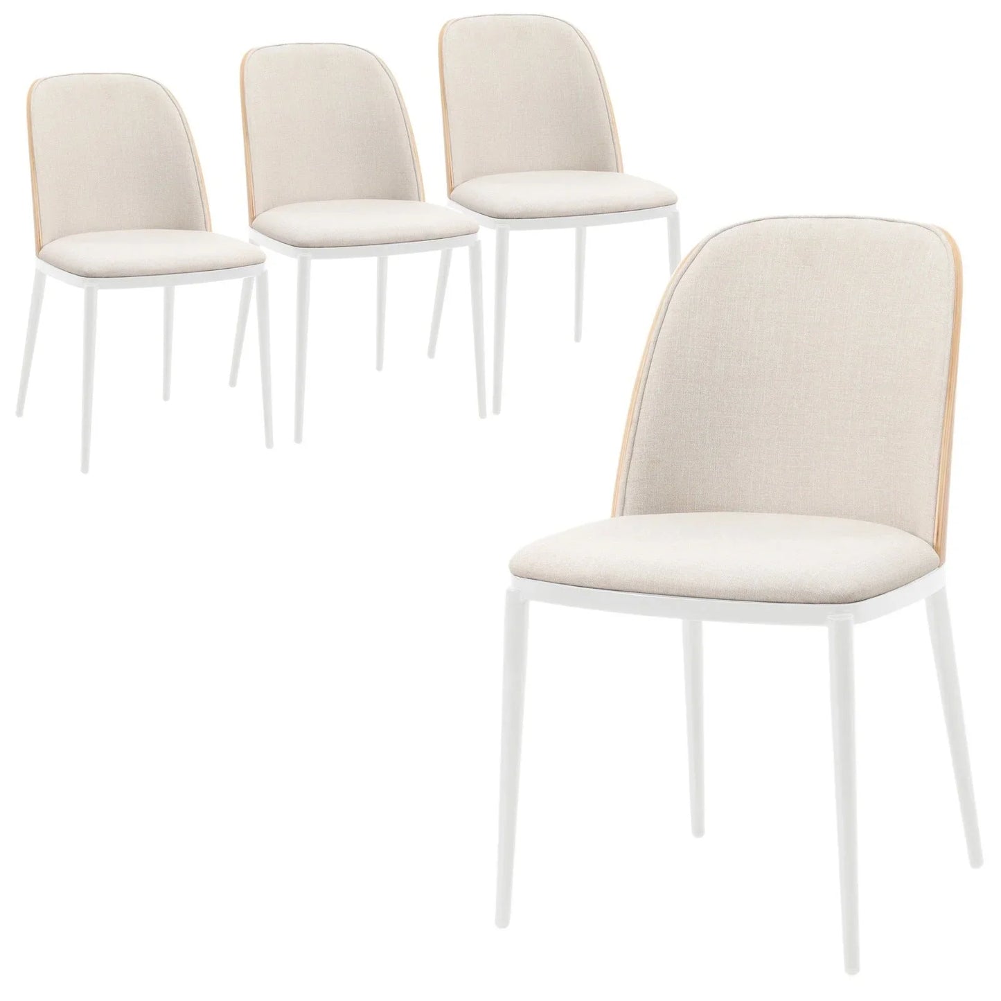 Tule Modern Dining Side Chair with Upholstered Seat and White Powder-Coated Steel Frame, Set of 4 - Elax Furniture
