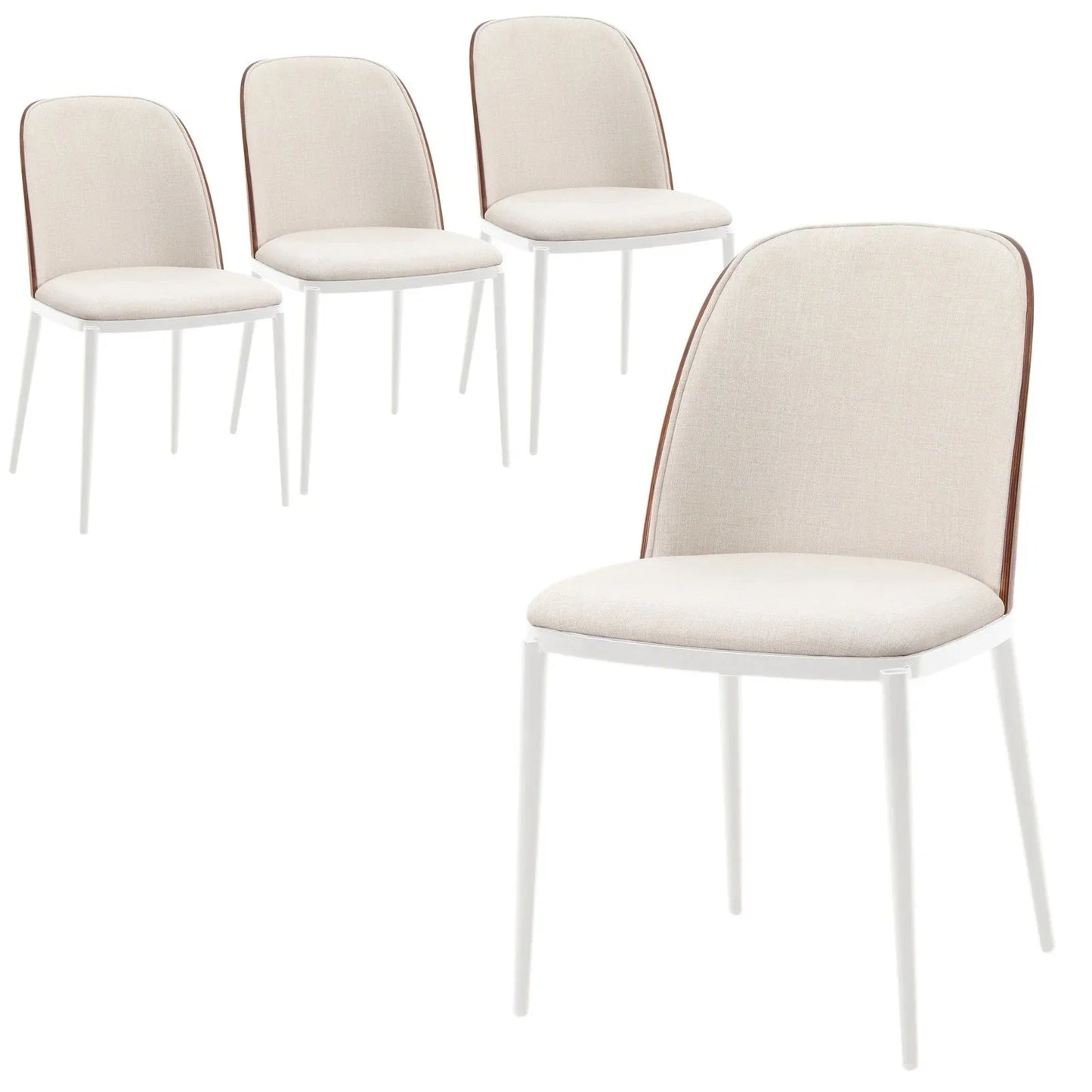 Tule Modern Dining Side Chair with Upholstered Seat and White Powder-Coated Steel Frame, Set of 4 - Elax Furniture
