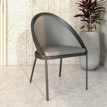 Urbane Dining Chair with Vinyl Fabric Seat and Wicker/Vinyl Backrest in Black Stainless Steel - Elax Furniture