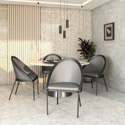 Urbane Dining Chair with Vinyl Fabric Seat and Wicker/Vinyl Backrest in Black Stainless Steel - Elax Furniture