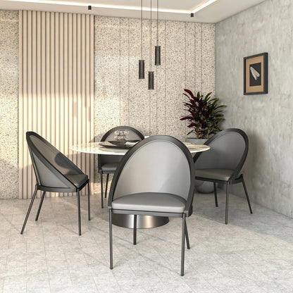 Urbane Dining Chair with Vinyl Fabric Seat and Wicker/Vinyl Backrest in Black Stainless Steel - Elax Furniture