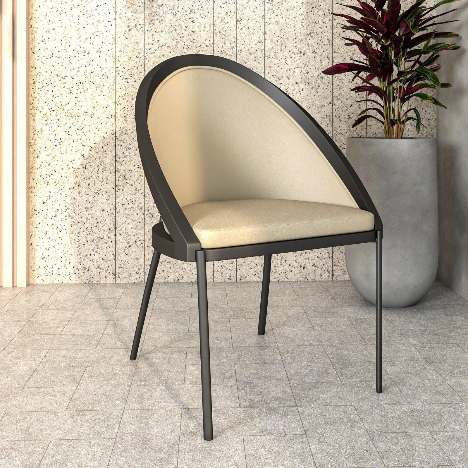 Urbane Dining Chair with Vinyl Fabric Seat and Wicker/Vinyl Backrest in Black Stainless Steel - Elax Furniture