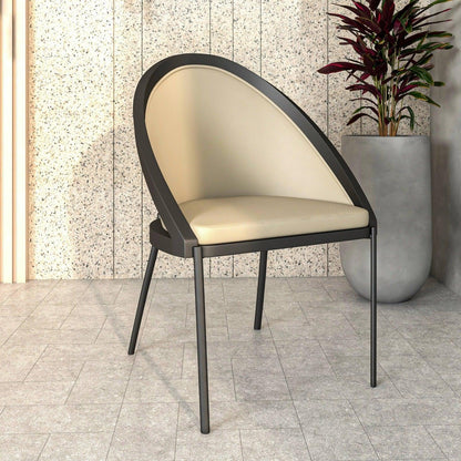Urbane Dining Chair with Vinyl Fabric Seat and Wicker/Vinyl Backrest in Black Stainless Steel - Elax Furniture