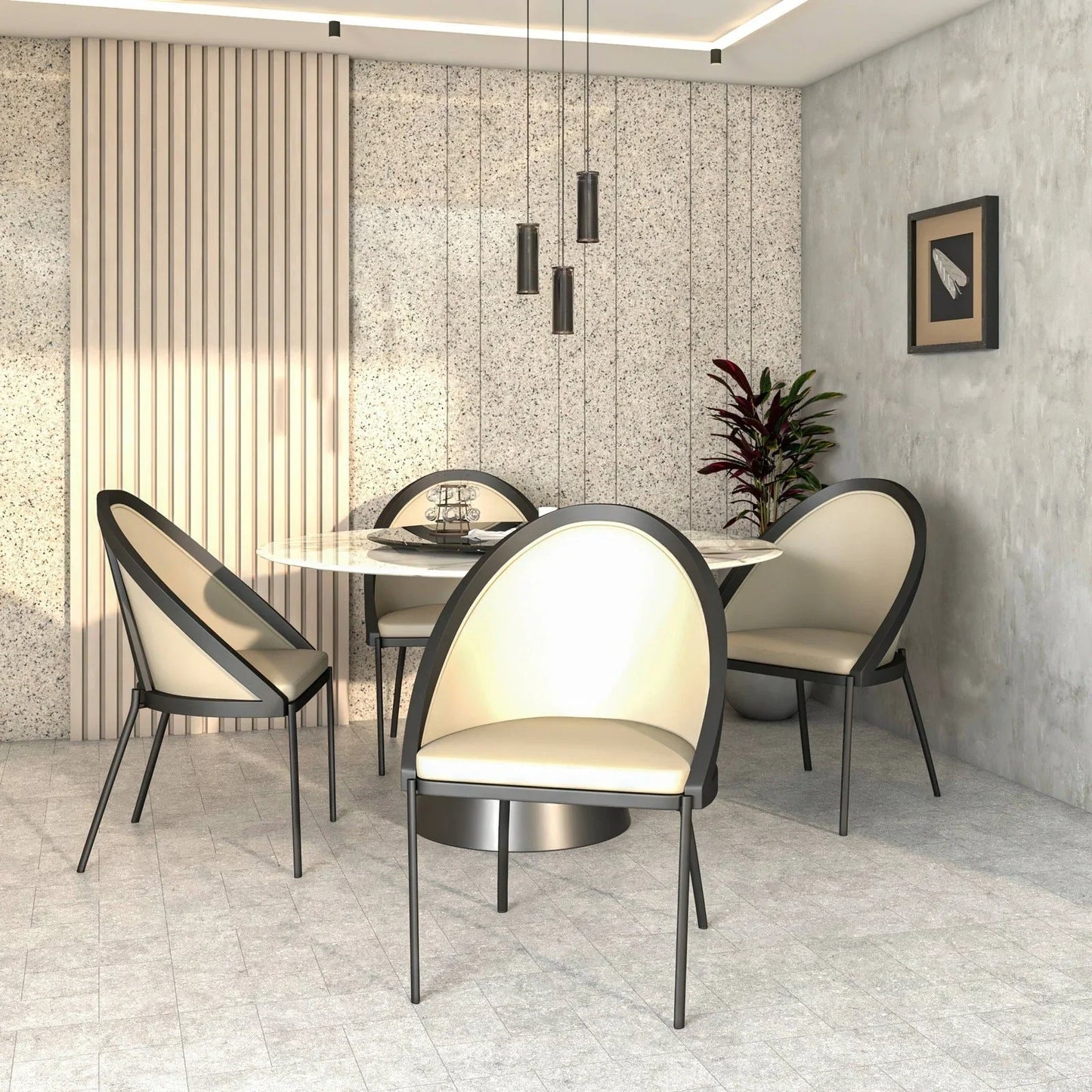 Urbane Dining Chair with Vinyl Fabric Seat and Wicker/Vinyl Backrest in Black Stainless Steel - Elax Furniture